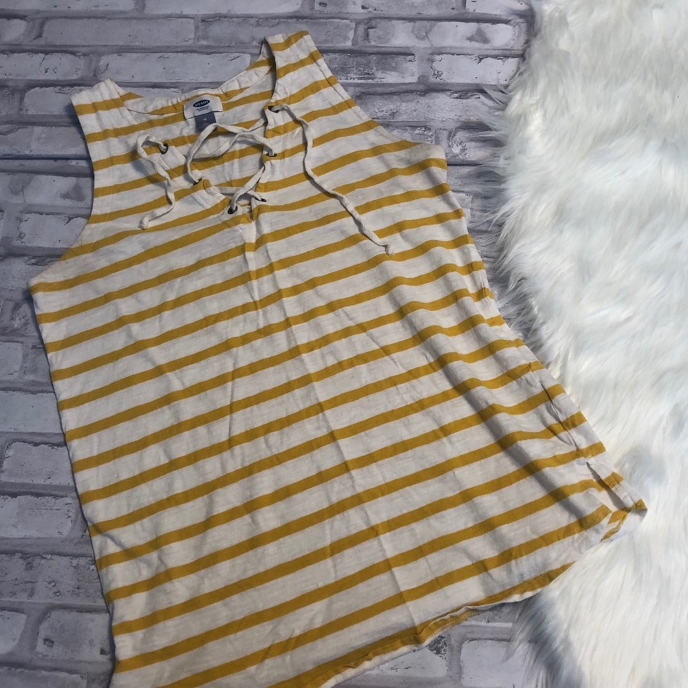 old navy white and yellow lace up tank
